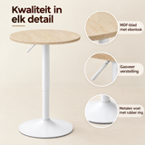 Detail van materiaal en afwerking van ronde bartafel