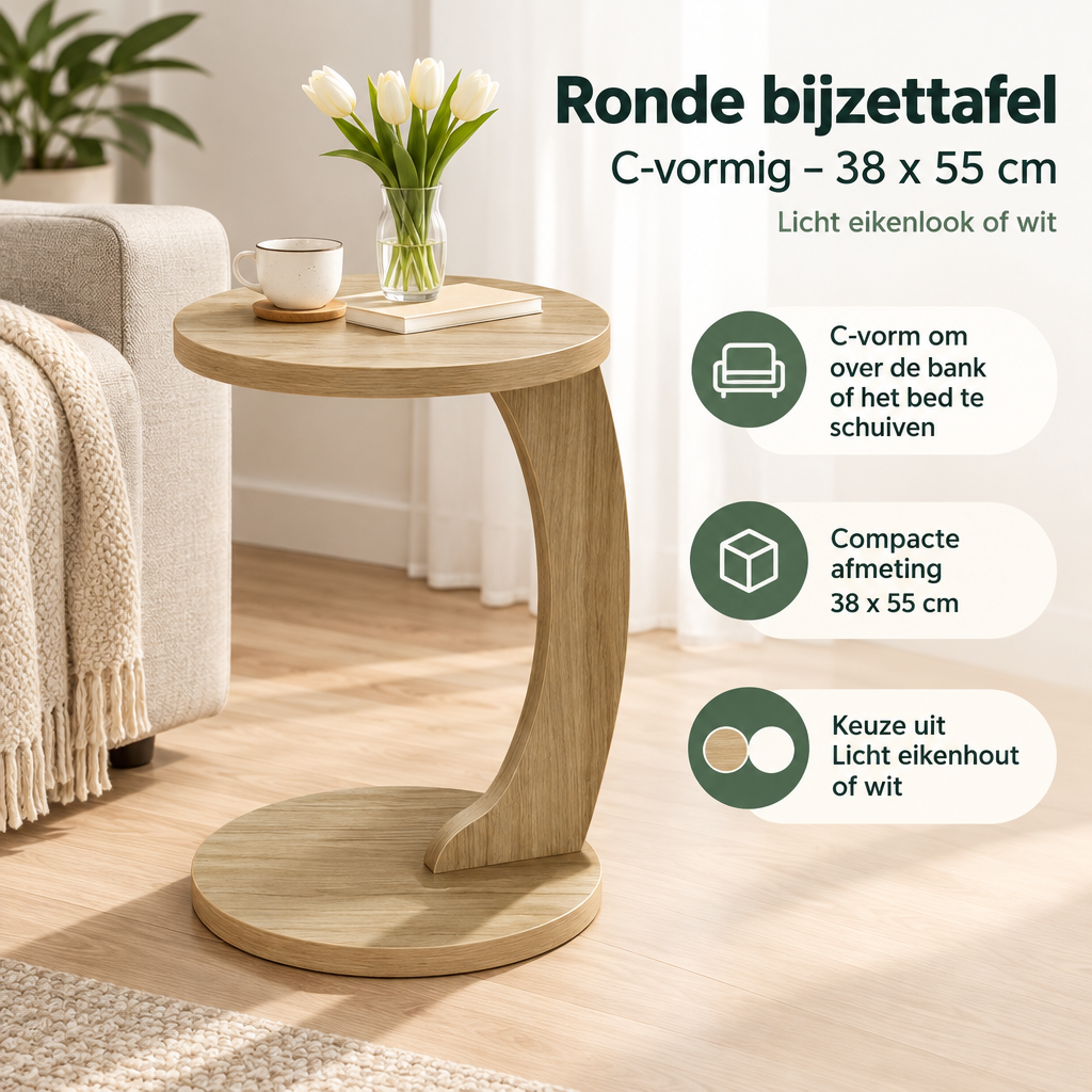 Praktische toepassing en keuzehulp voor ronde bijzettafel