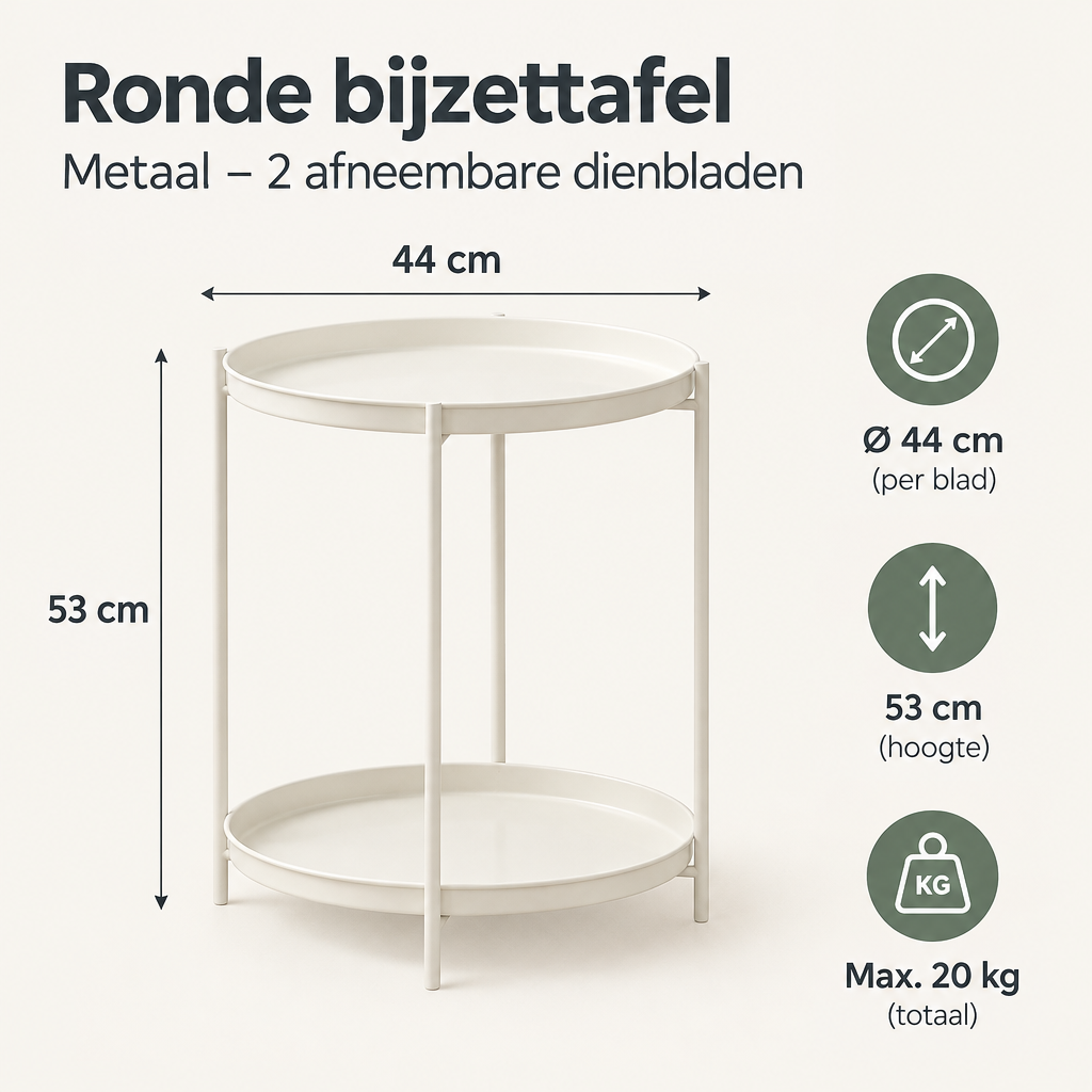 Afmetingen en productspecificaties van ronde bijzettafel