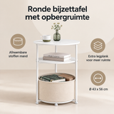 Overzicht van ronde bijzettafel met opbergruimte met de belangrijkste productvoordelen