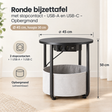 Afmetingen en productspecificaties van ronde bijzettafel met stopcontact