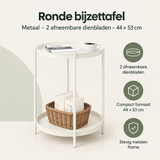 Overzicht van ronde bijzettafel met de belangrijkste productvoordelen
