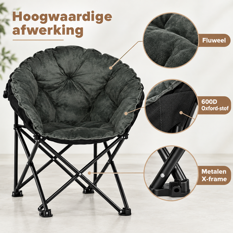 Detail van materiaal en afwerking van ronde campingstoel