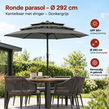 Ronde stokparasol van BukkitBow, Ø 292 cm, donkergrijs, kantelbaar met slinger, geschikt voor buitengebruik