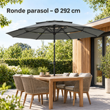 Ronde stokparasol van BukkitBow, donkergrijs, Ø 292 cm, kantelbaar met slinger, geschikt voor buitengebruik