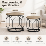 Afmetingen en productspecificaties van ronde salontafels set van 2