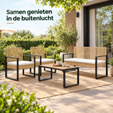 Rotan loungeset met 4 delen, natuurlijke houtlook, inclusief tafel en kussens, geschikt voor buitengebruik, door BukkitBow
