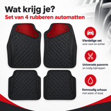 Set van 4 zwarte en rode rubberen automatten van BukkitBow, universeel passend voor praktische bescherming van auto interieur.