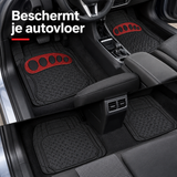Set van 4 zwarte en rode rubberen automatten van BukkitBow, geschikt voor universeel gebruik in de auto.
