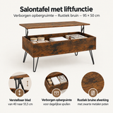 Rustieke bruine salontafel met liftfunctie en verborgen opbergruimte, 95x50 cm, van BukkitBow.
