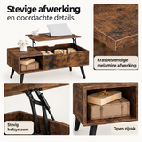 Detail van materiaal en afwerking van salontafel met liftfunctie