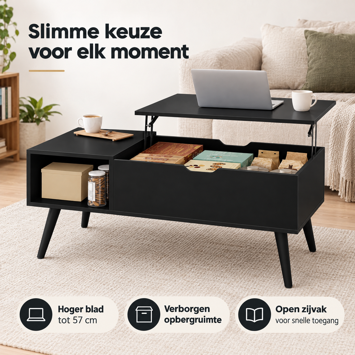 Praktische toepassing en keuzehulp voor salontafel met liftfunctie