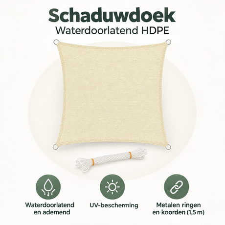 Overzicht van schaduwdoek waterdoorlatend met de belangrijkste productvoordelen
