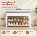 Afmetingen en productspecificaties van schoenenbank met opbergruimte