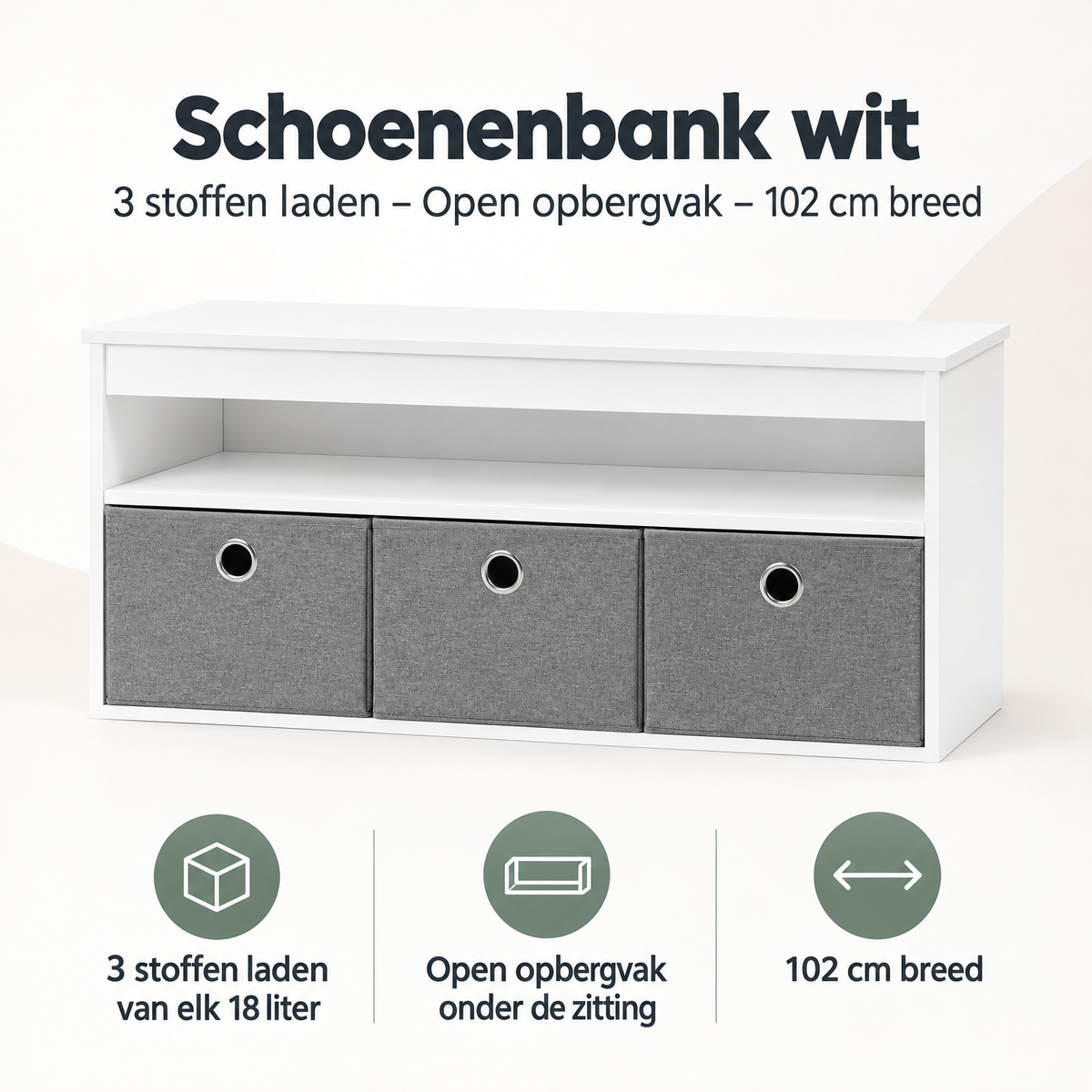 Overzicht van schoenenbank wit met de belangrijkste productvoordelen