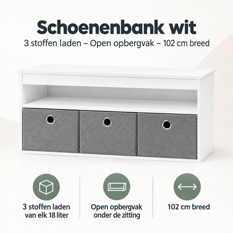 Overzicht van schoenenbank wit met de belangrijkste productvoordelen