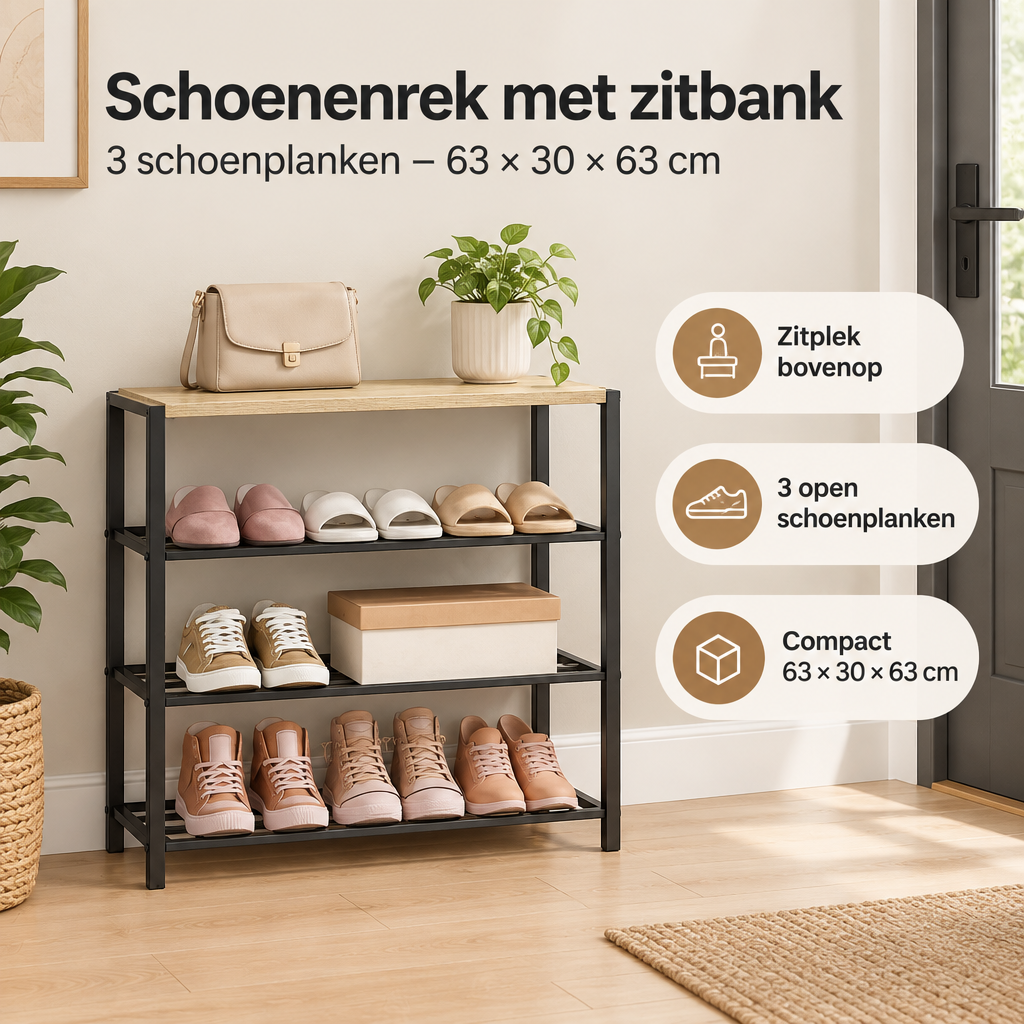 Praktische toepassing en keuzehulp voor schoenenrek met zitbank