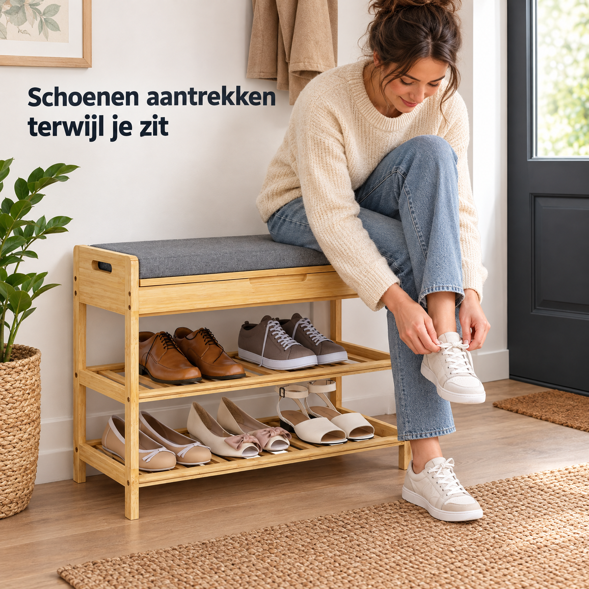 schoenenrek met zitting in gebruik in een passende praktijksituatie