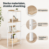 Detail van materiaal en afwerking van smal opbergrek