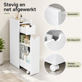 Detail van materiaal en afwerking van smalle badkamerkast