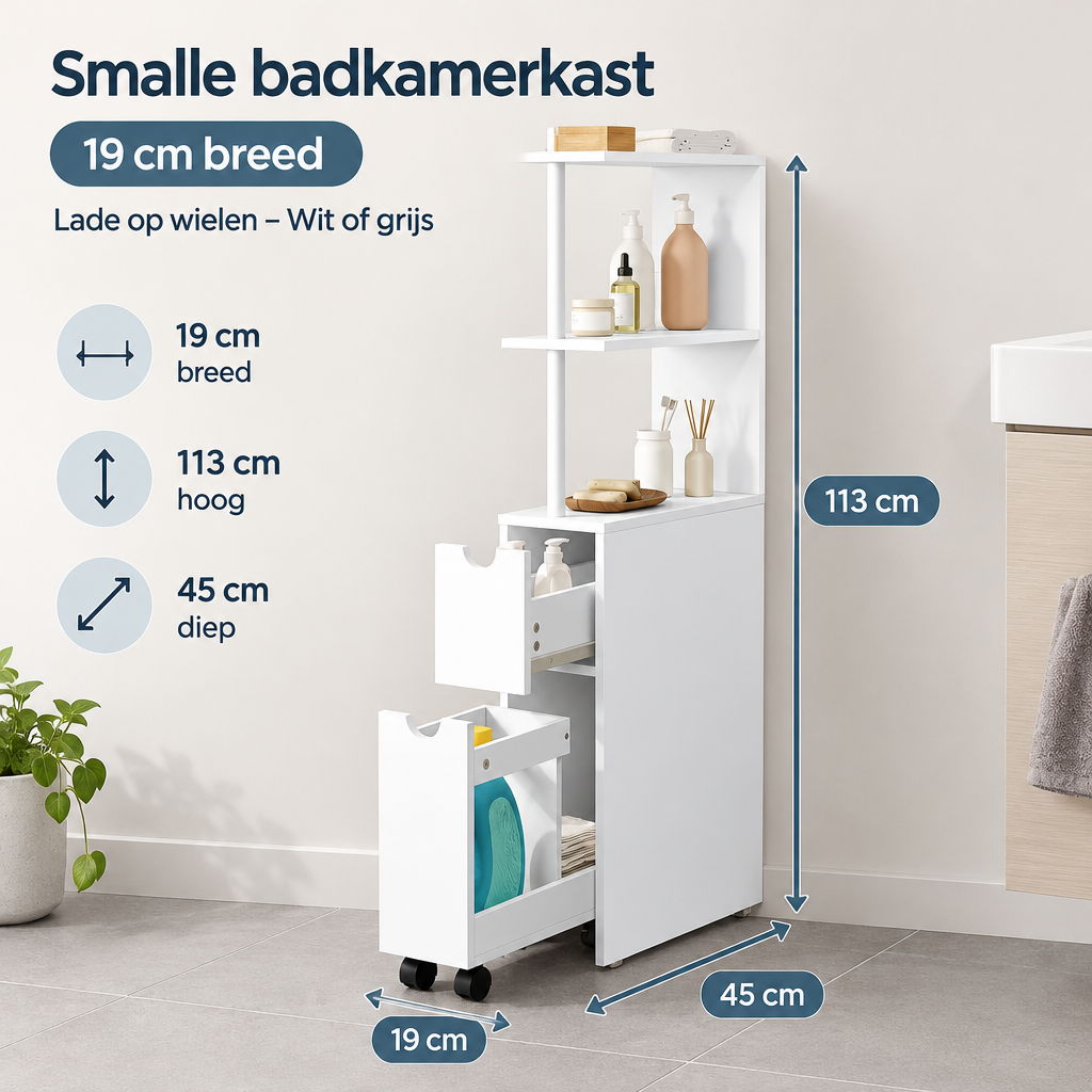 Afmetingen en productspecificaties van smalle badkamerkast