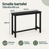 Afmetingen en productspecificaties van smalle bartafel