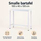 Overzicht van smalle bartafel met de belangrijkste productvoordelen