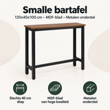 Overzicht van smalle bartafel met de belangrijkste productvoordelen