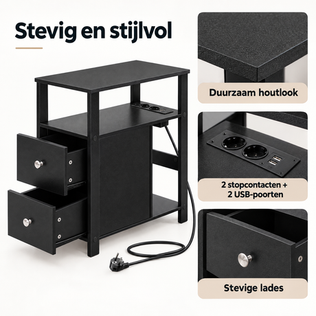 Detail van materiaal en afwerking van smalle bijzettafel
