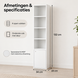 Afmetingen en productspecificaties van smalle boekenkast met deur