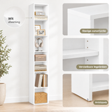 Detail van materiaal en afwerking van smalle boekenkast wit