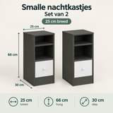 Afmetingen en productspecificaties van smalle nachtkastjes set van 2