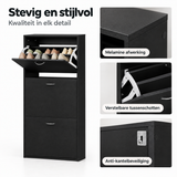 Detail van materiaal en afwerking van smalle schoenenkast