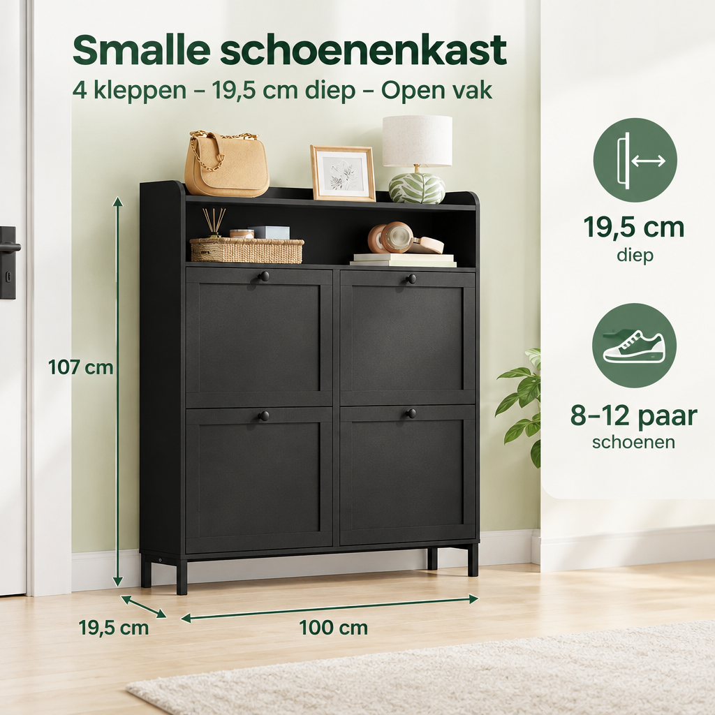 Afmetingen en productspecificaties van smalle schoenenkast