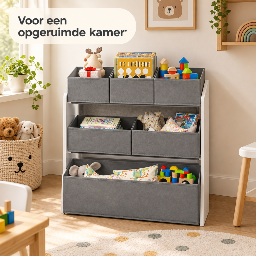 speelgoedkast met bakken in gebruik in een passende praktijksituatie