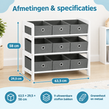 Afmetingen en productspecificaties van speelgoedkast met bakken