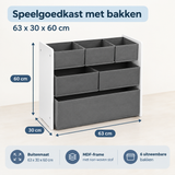 Afmetingen en productspecificaties van speelgoedkast met bakken