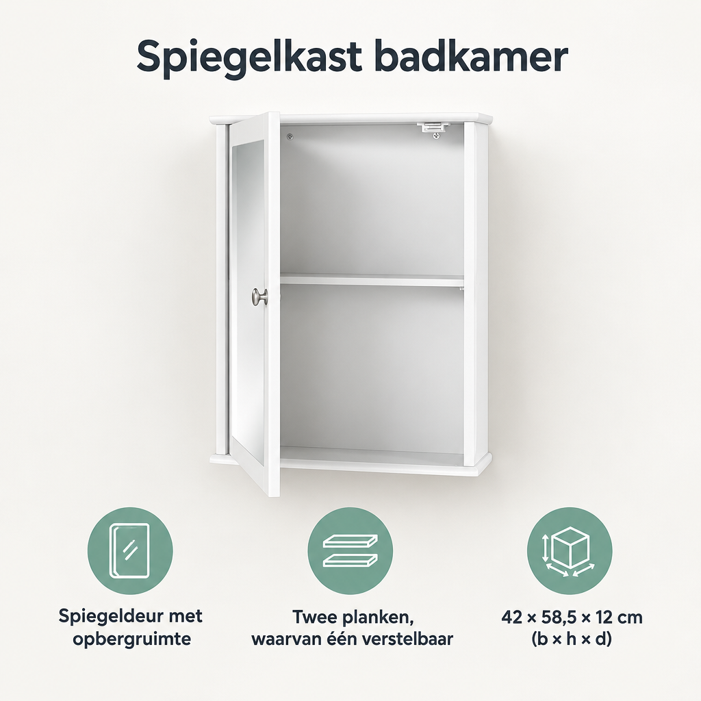Overzicht van spiegelkast badkamer met de belangrijkste productvoordelen