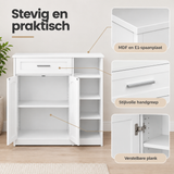 Detail van materiaal en afwerking van staande badkamerkast