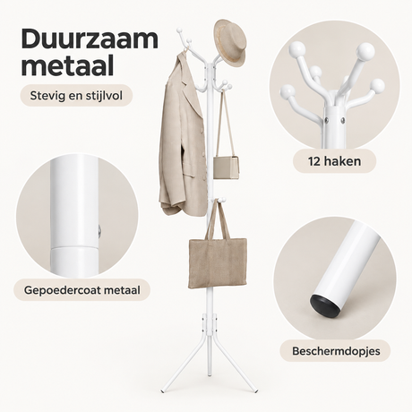 Staande kapstok van BukkitBow met 12 haken van metaal, 173 cm hoog, geschikt voor jassen en accessoires.
