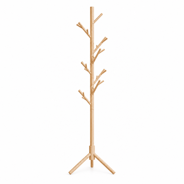 Massieve houten staande kapstok met 13 haken en 3 hoogtes, ideaal voor de gang of entree.