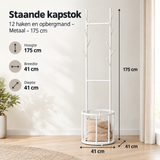Grote metalen staande kapstok van BukkitBow met 12 haken en opbergmand, 175 cm hoog, geschikt voor jassen en accessoires