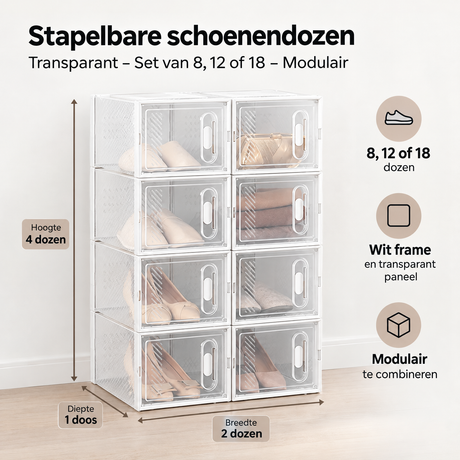 Afmetingen en productspecificaties van stapelbare schoenendozen
