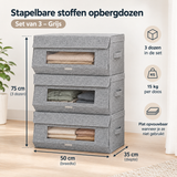 Set van 3 grijze opbergdozen van stof met kijkvenster en magneetsluiting, stapelbaar voor organisatie, van BukkitBow