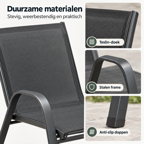 Stapelbare tuinstoelen van BukkitBow met hoge rugleuning en armleuningen, geschikt voor buiten, set van 2 of 4.