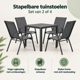 Stapelbare tuinstoelen van BukkitBow met hoge rugleuning en armleuningen, set van 2 of 4 voor comfortabel buitengebruik