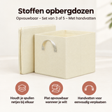 Set van 3 of 5 opvouwbare stoffen opbergdozen met handvatten van BukkitBow, ideaal voor organisatie en opslag.
