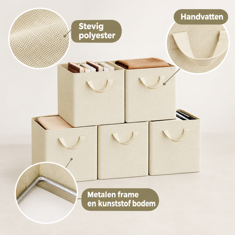 Set van 3 of 5 opvouwbare stoffen opbergdozen met handvatten van BukkitBow, geschikt voor organisatie en opbergen.