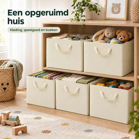 Set van 3 of 5 opvouwbare stoffen opbergdozen van BukkitBow met handvatten, ideaal voor organisatie en opslag in huis.