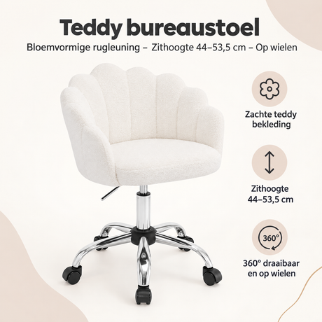 Overzicht van teddy bureaustoel met de belangrijkste productvoordelen